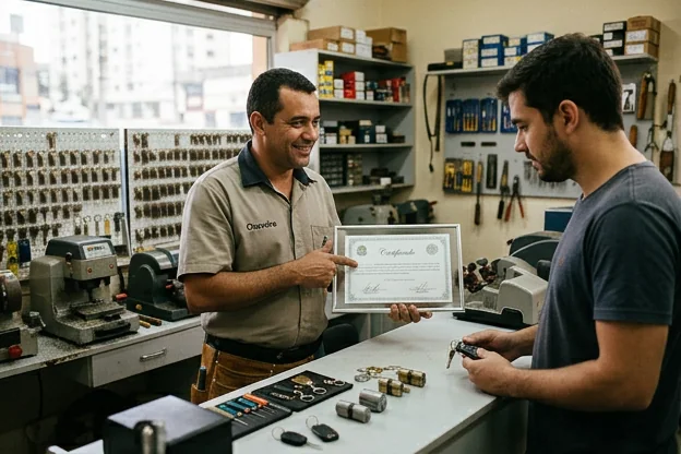Chaveiro atendendo um cliente em Ribeirão das Neves.